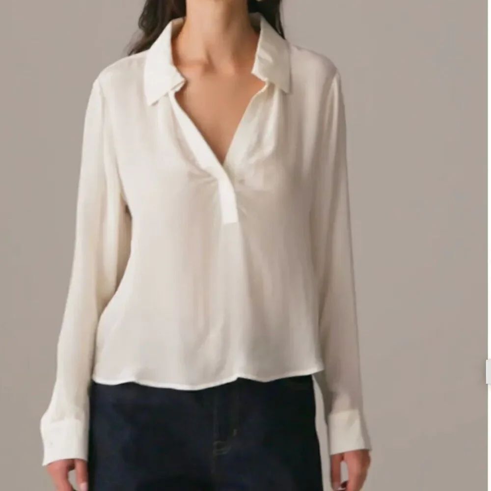 J. Crew cf440 Ivory Bungalow popover shirt in crepe de chine NWT size s